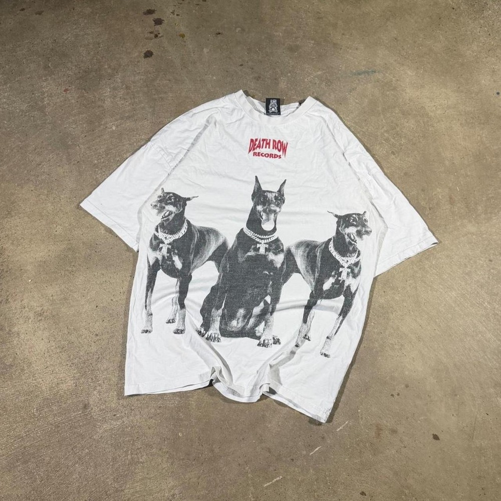 Death Row Records Vintage Y2K Doberman Graphic AOP T Shirt White Mens S Fits M - Picture 1 of 6